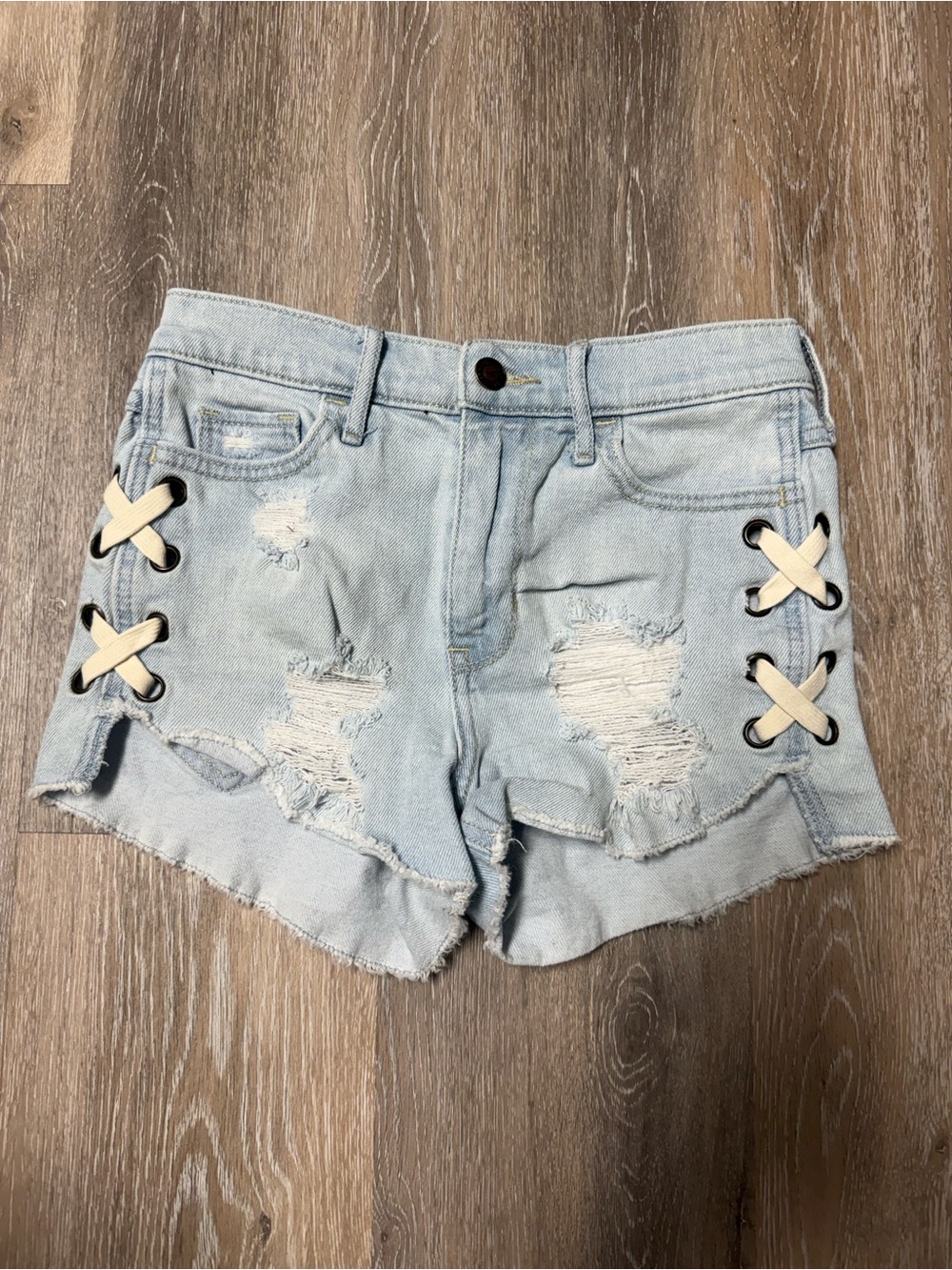 Hollister High-Rise Short-Short Lace Up Side Cutoff Denim Shorts Sz 0 W24